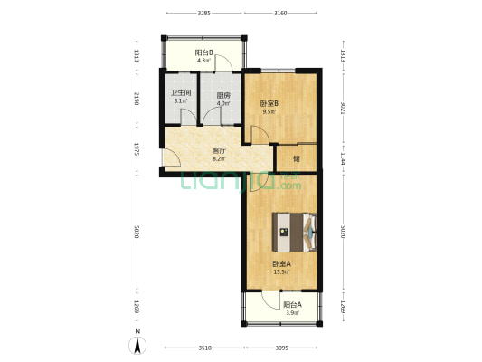 照明里 2室1厅1卫 61平方
