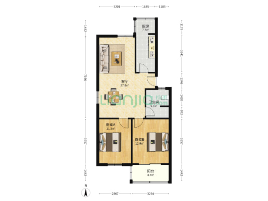 杏花移民恢复楼 2室1厅1卫 82平方