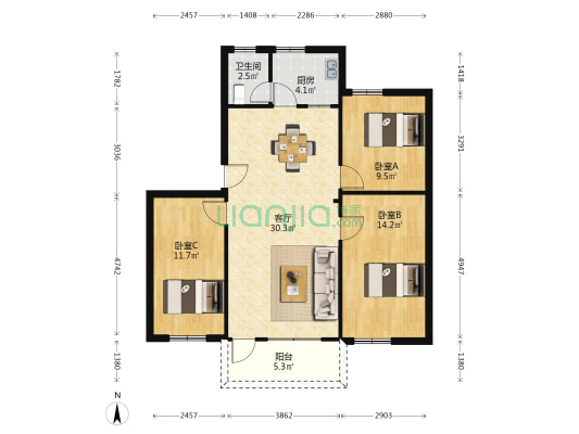 703地质宿舍 3室1厅1卫 89平方