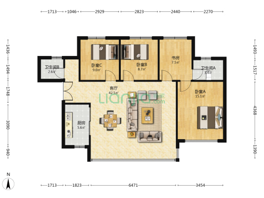 富临锦悦府 4室1厅2卫 115平方