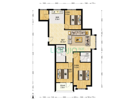 金和温州城 3室1厅2卫 119平方