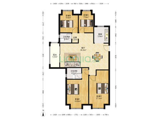 雅居乐▪富春山居 4室1厅2卫 140平方
