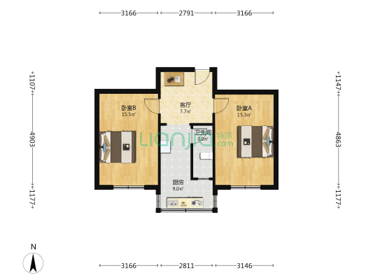 城角街625号 2室1厅1卫 61平方