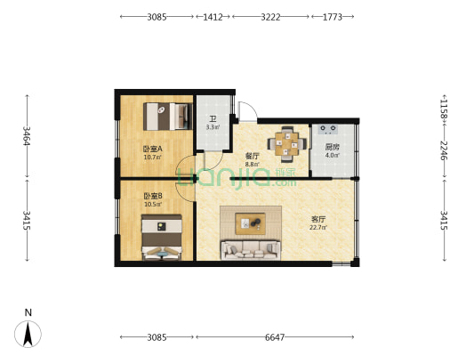 云南民族电影制片厂宿舍 2室2厅1卫 58平方