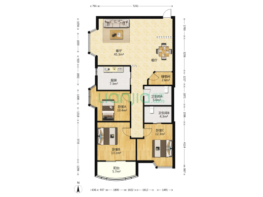 屏山苑 3室1厅2卫 132平方