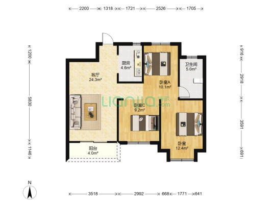 九龙湾 3室1厅1卫 87平方