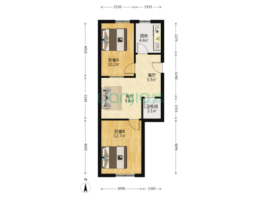 明德门5号院 2室2厅1卫 56平方