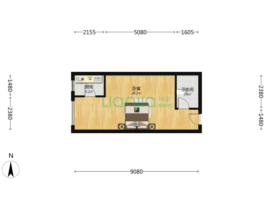钻石广场 1室1厅 西-户型图