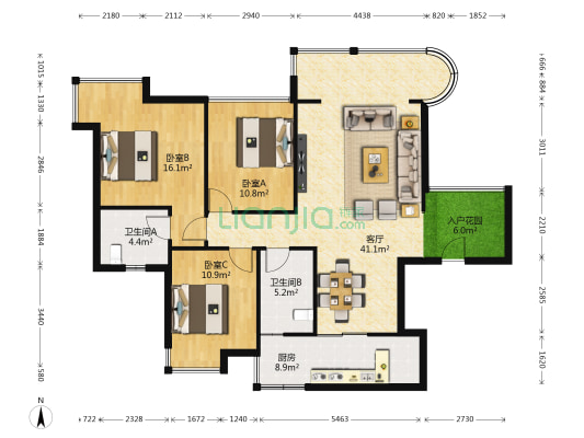 上海之春 3室1厅2卫 115平方