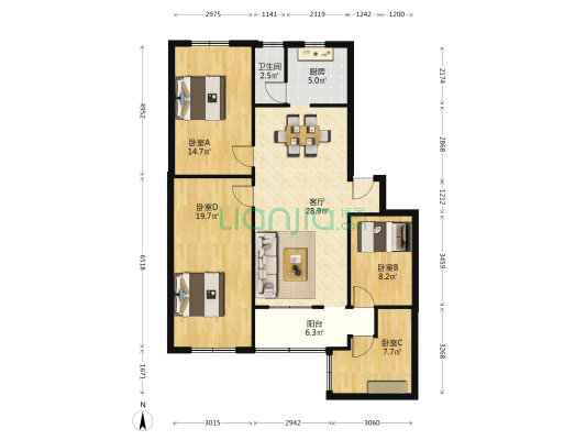 广厦新苑 4室1厅1卫 99平方