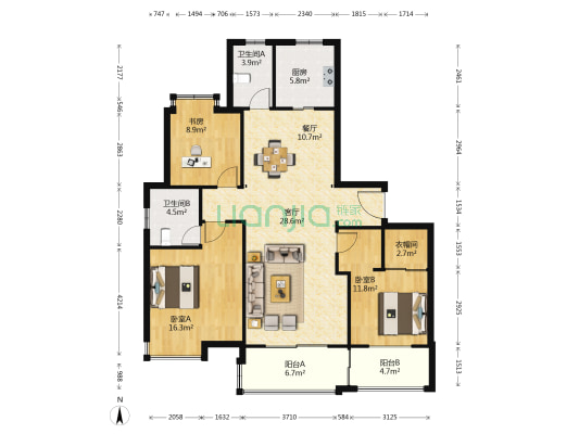 丰馨苑 3室2厅2卫 144平方