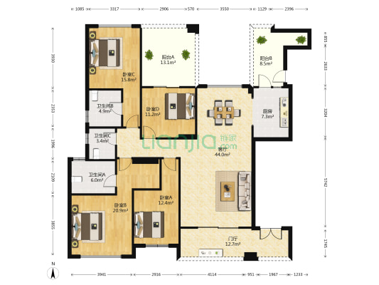 长城半岛城邦一期 4室1厅3卫 180平方