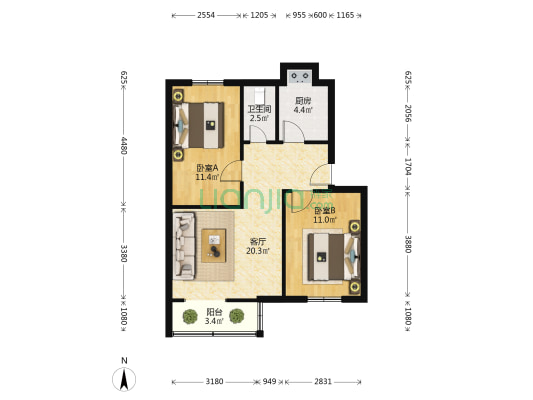 伏牛路26号院 2室1厅1卫 63平方