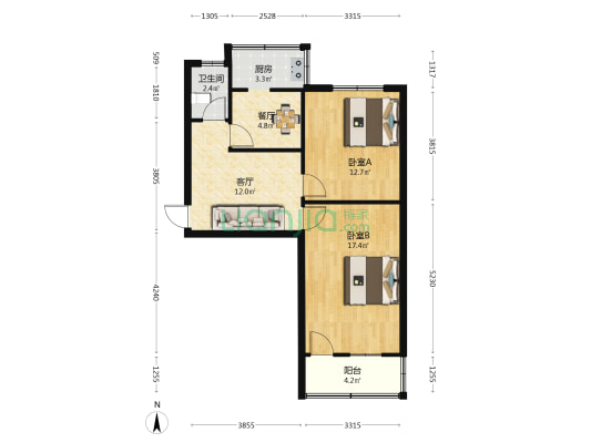 雨伞厂家属院 2室2厅1卫 69平方