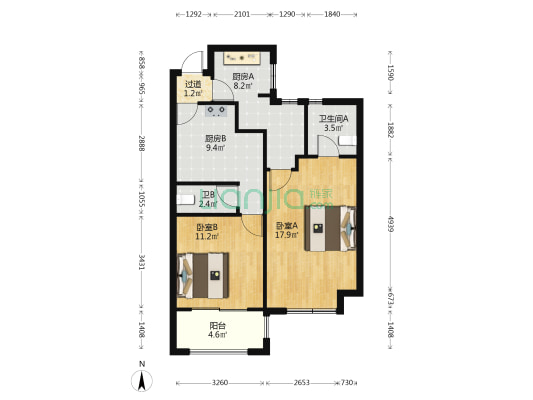 小洋坝家园三区 2室0厅2卫 79平方