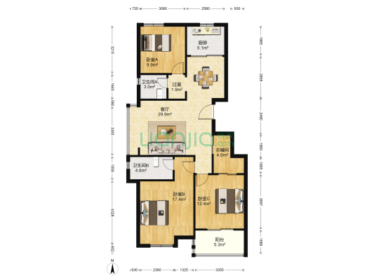 紫金华府A区 3室1厅2卫 114平方