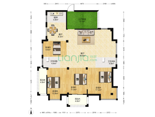 福临洞江名苑 4室2厅2卫 144平方