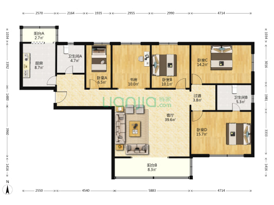 荣城花苑 5室1厅2卫 175平方
