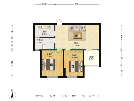 富兴国际半岛 2室1厅1卫 79平方