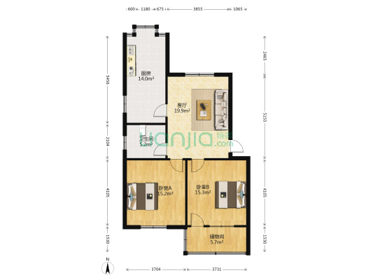 魏都区检察院住宅楼 2室1厅1卫 90平方