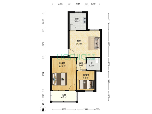 天鹤七村小区 2室1厅1卫 60平方