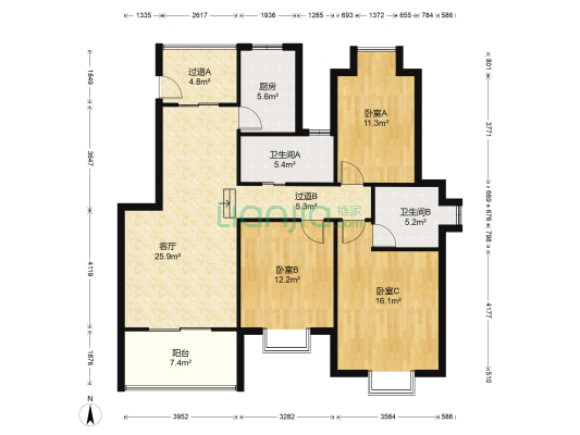 恒丰世家 3室1厅2卫 115平方