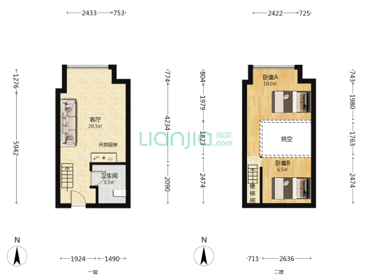 恒锦玖珑时代广场 2室1厅1卫 39平方