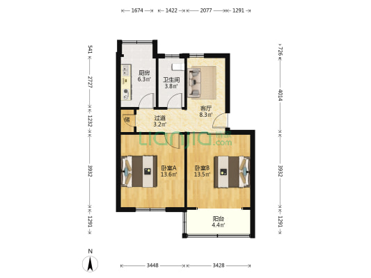 交警二大队宿舍 2室1厅1卫 67平方