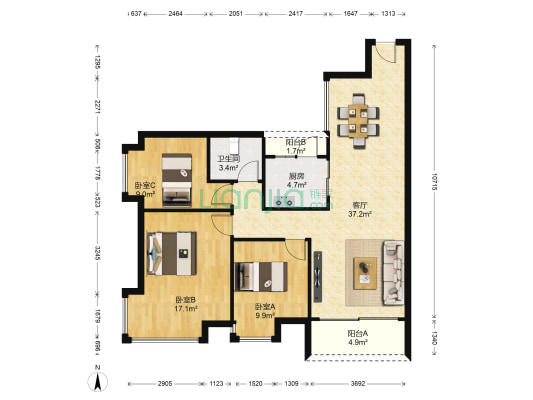 耀和荣裕 3室1厅1卫 98平方