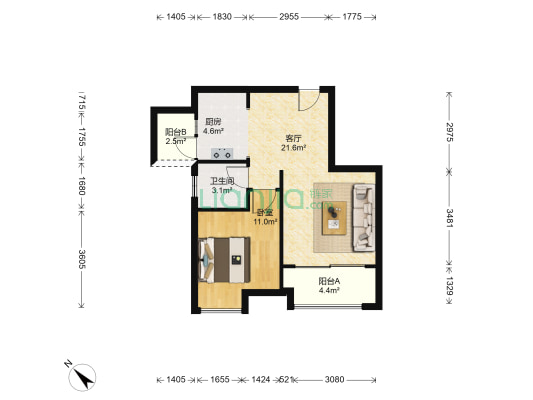 滨江国际 1室1厅1卫 65平方