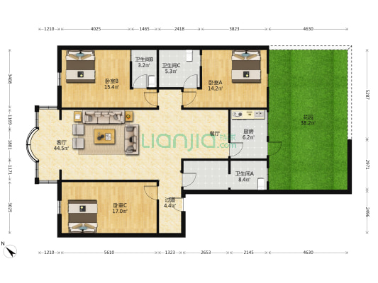 辰居路244号 3室1厅3卫 144平方