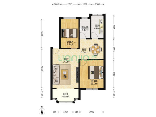 白云燃料小区 2室2厅1卫 69平方