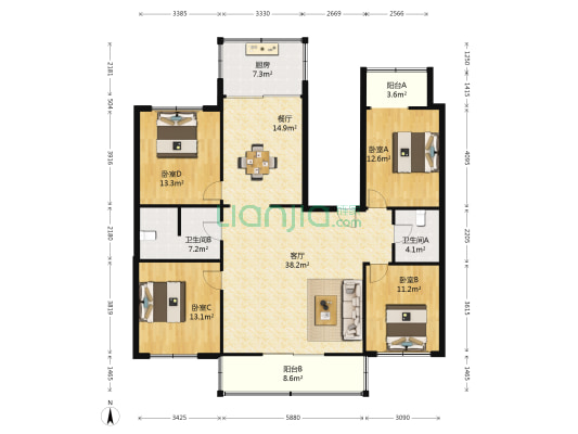 环亚花园 4室2厅2卫 165平方
