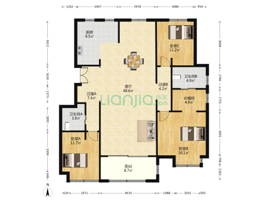 金隅南七里翰墨园 3室1厅2卫 138平方