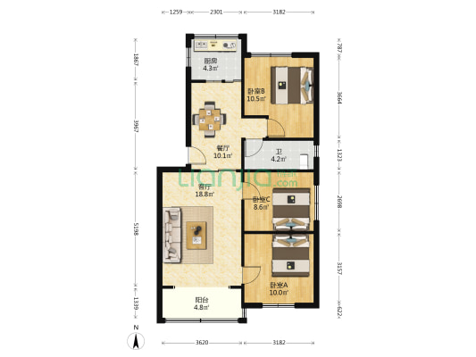 松林街住宅 3室2厅1卫 84平方