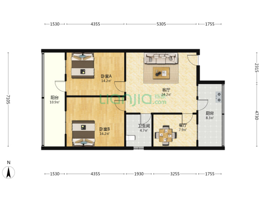 乐山大道中段联建楼 2室2厅1卫 102平方