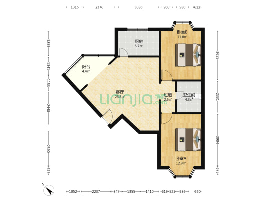 秀兰城市花园 2室1厅1卫 80平方