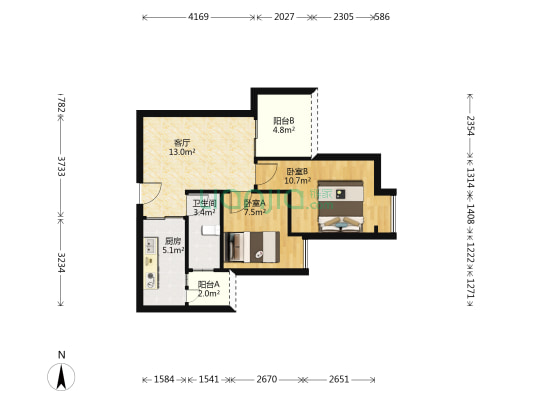 天堡家园 2室1厅1卫 50平方