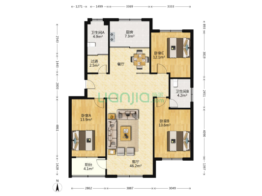 博鳌新城 3室1厅2卫 134平方