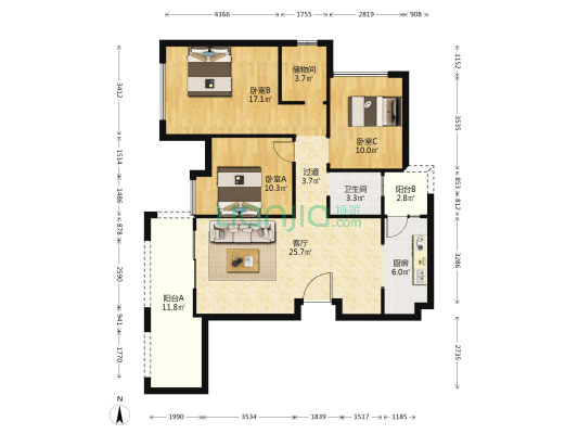 棠悦北区 3室1厅1卫 116平方