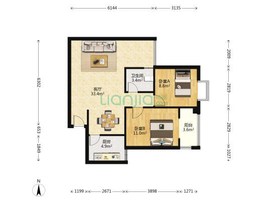 印鳌嘉苑 2室1厅1卫 80平方