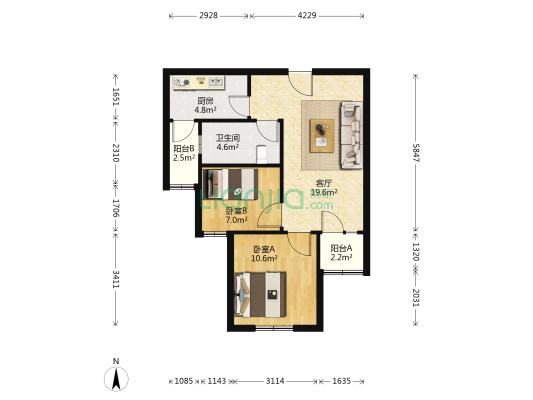 美罗家园宝欣苑五村 2室1厅1卫 68平方