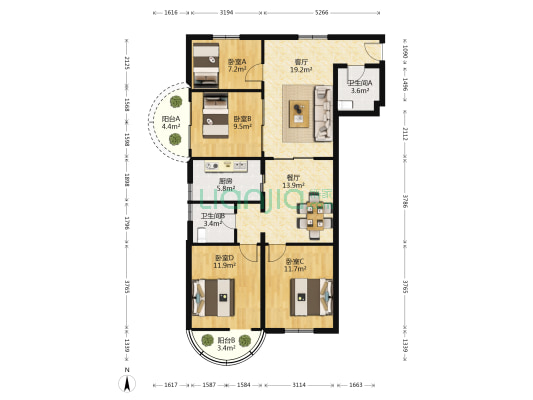凌志大厦 4室2厅2卫 125平方