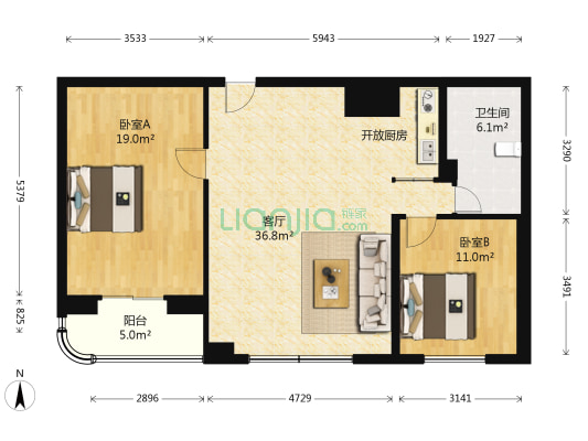联胜花园 2室1厅1卫 98平方