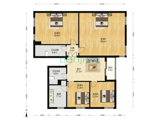 和平街西苑乙5号院 4室1厅2卫 180平方