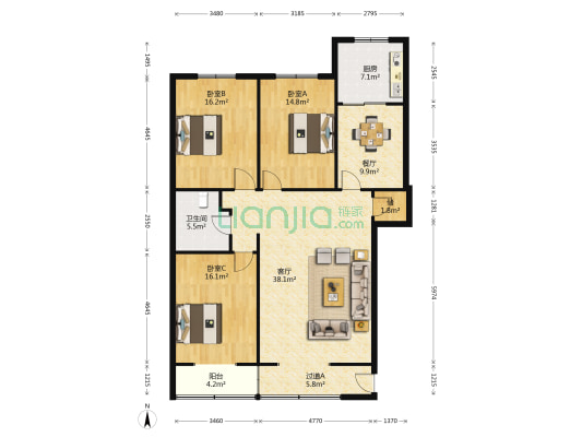 永福社区 3室2厅1卫 146平方