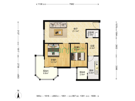 晨光家园A区 2室1厅1卫 84平方