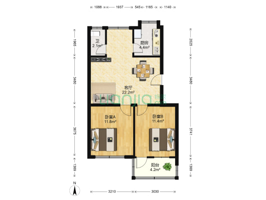 建安公司宿舍 2室1厅1卫 62平方