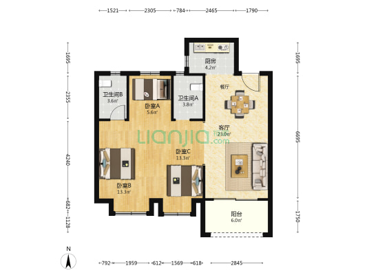 联发璞悦府 3室1厅2卫 94平方