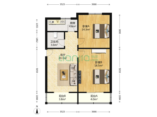 郑大市场街1号院 2室1厅1卫 86平方